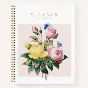 Vintage botanische Rose und Butterfly-Planer Notizblock