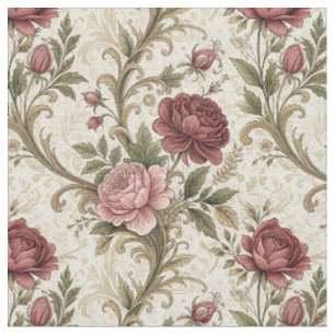Vintage-Botanische Rose- und Damast-Blumenmuster-K Stoff