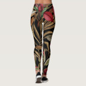 Vintage botanische Rose und Palmenblätter, schwarz Leggings (Rückseite)
