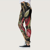 Vintage botanische Rose und Palmenblätter, schwarz Leggings (Links)
