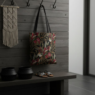 Vintage Botanische Rosen und Palmenblätter Schwarz Tasche
