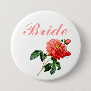 Vintage botanische rote Rose Blume Braut Button