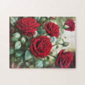 Vintage botanische Rote Rosen Puzzle (Horizontal)