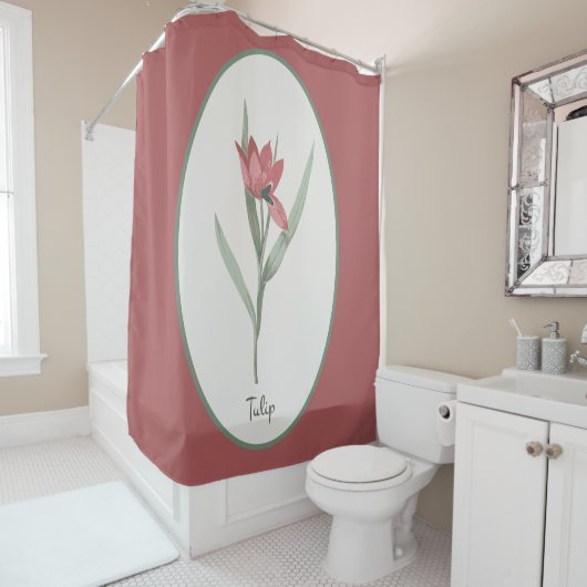 Vintage Botanische Rote Tulip Blume Cameo Duschvorhang (Beispiel)