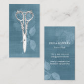 Vintage Botanische Schere Dusty Blue Visitenkarte (Vorne/Hinten)