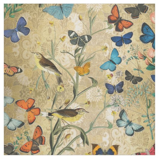 Vintage Botanische Schmetterlinge Stoff (Nahaufnahme)