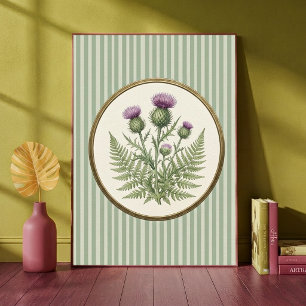 Vintage botanische schottische Distel und grüne Fa Poster