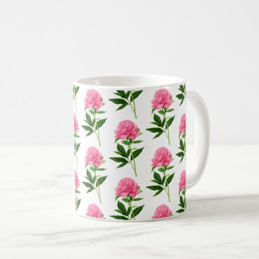 Vintage Botanische Schrift, Fuchsienrosa Kaffeetasse (VorderseiteRechts)