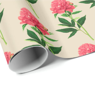 Vintage Botanische Schrift, Korallenrosa Geschenkpapier