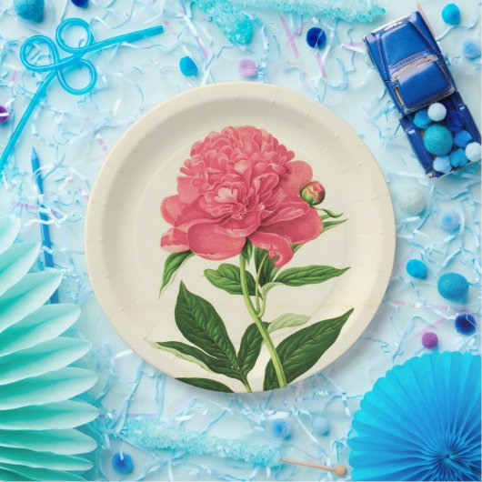 Vintage Botanische Schrift, Korallenrosa Pappteller (Party)