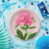 Vintage botanische Schrift, Pastellrosa Pappteller (Party)