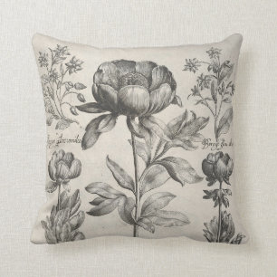 Vintage botanische Schwarzweiss-Blumen mit Blumen Kissen