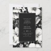 Vintage Botanische Sketch Schwarze Blütenhochzeit Einladung (Vorderseite)