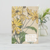 Vintage botanische Sonnenblumenausweis Einladung (Stehend Vorderseite)