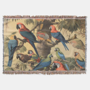 Vintage botanische Szene bunte Papageien in einem Decke