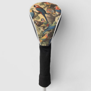 Vintage botanische Szene bunte Papageien in einem  Golf Headcover