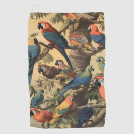 Vintage botanische Szene bunte Papageien in einem  Golfhandtuch