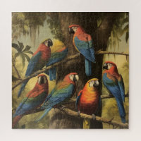 Vintage botanische Szene bunte Papageien in einem 