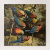 Vintage botanische Szene bunte Papageien in einem Puzzle (Horizontal)
