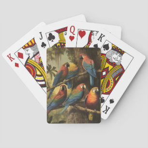 Vintage botanische Szene bunte Papageien in einem  Spielkarten