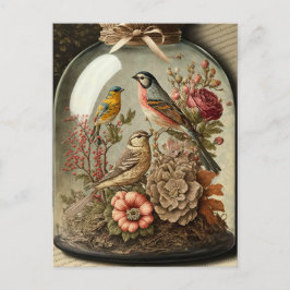 Vintage botanische Szene in Glass Jar mit Vögeln Postkarte
