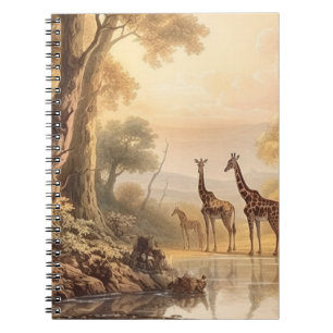 Vintage botanische Szene mit Giraffen am Fluss Notizblock