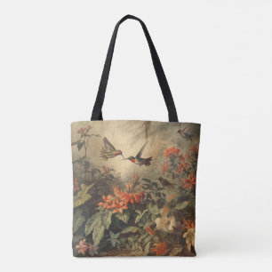 Vintage botanische Szene mit Kolibris und Blumen Tasche