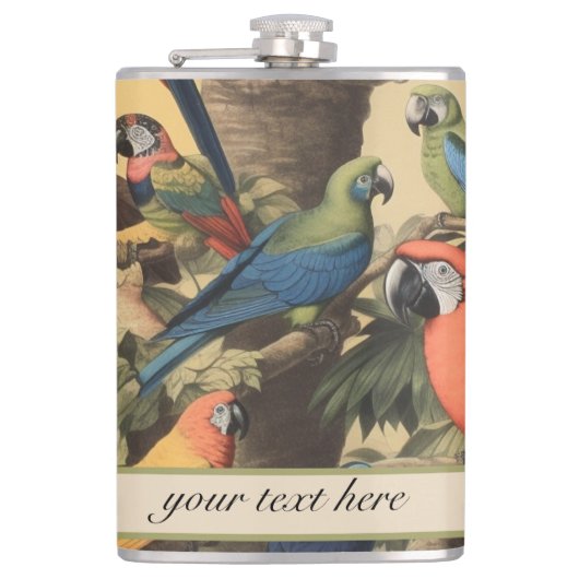 Vintage botanische Szene parrotsanpassbar Flachmann (Vorderseite)