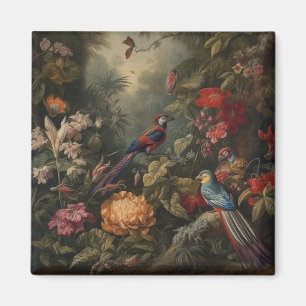 Vintage botanische Szene Vögel Blumen im Paradies Magnet