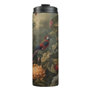 Vintage botanische Szene Vögel Blumen im Paradies Thermosbecher