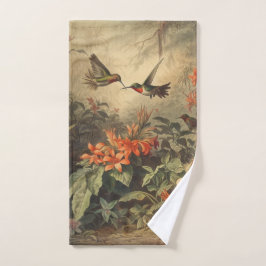 Vintage botanische Szene von Kolibris und Blume Badhandtuch Set