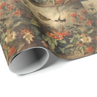 Vintage botanische Szene von Kolibris und Blume Geschenkpapier