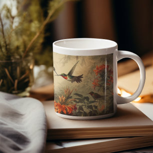 Vintage botanische Szene von Kolibris und Blume Kaffeetasse