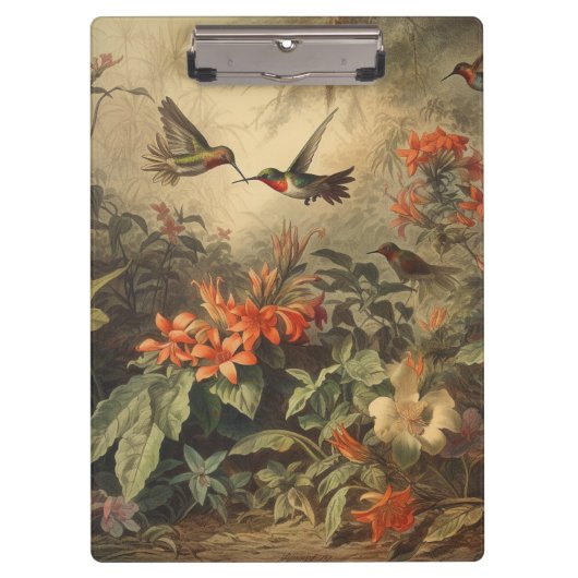 Vintage botanische Szene von Kolibris und Blume Klemmbrett (Vorderseite)