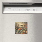 Vintage botanische Szene von Kolibris und Blume Magnet (In Situ (Geschirrspüler))