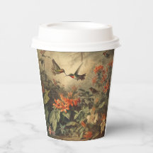 Vintage botanische Szene von Kolibris und Blume