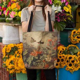 Vintage botanische Szene von Kolibris und Blume Tasche