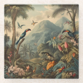 Vintage botanische Szene von Toucans und Blume Glasuntersetzer