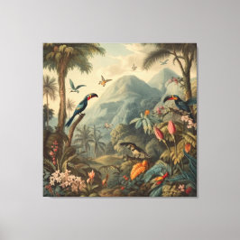 Vintage botanische Szene von Toucans und Blume Leinwanddruck