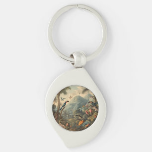 Vintage botanische Szene von Toucans und Blume Schlüsselanhänger