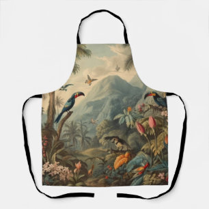 Vintage botanische Szene von Toucans und Blume Schürze