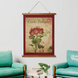 Vintage botanische Tapisserie - Pelargonium Red De Wandteppich Mit Holzrahmen