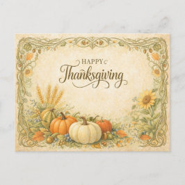 Vintage botanische Thanksgiving-Kürbisernte Feiertagspostkarte
