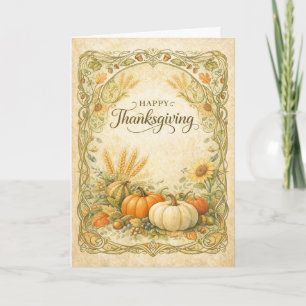 Vintage botanische Thanksgiving-Kürbisernte Karte