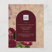 Vintage botanische tiefe Rote Rosen Hochzeitsgold Flyer (Hinten)