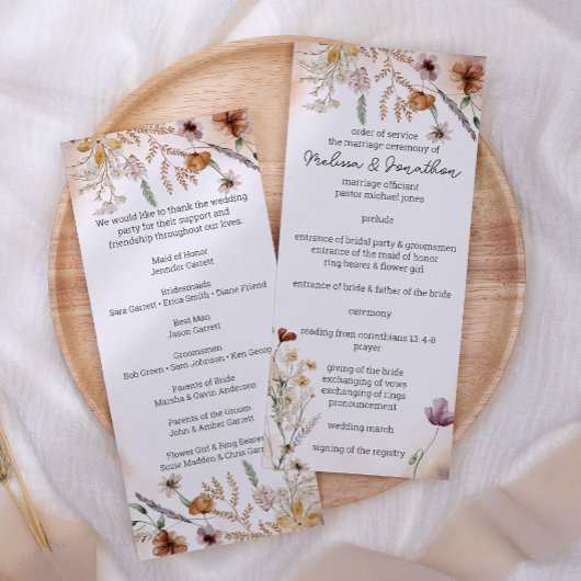 Vintage Botanische Tiny Floral Wedding Programm