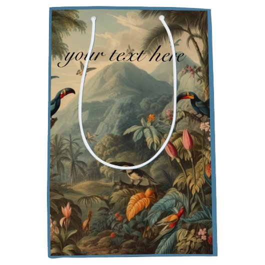 Vintage botanische Toukane und Blume, individuell  Mittlere Geschenktüte (Vorderseite)
