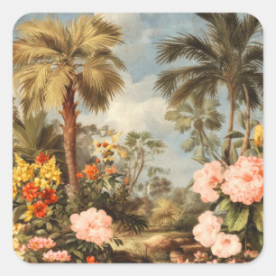 Vintage Botanische Tropische Palmen Quadratischer Aufkleber