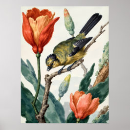 Vintage botanische Vogel-Blumen-Wandkunstposter Poster