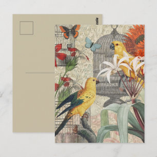 Vintage Botanische Vogel Natur Antik Tropisch Postkarte